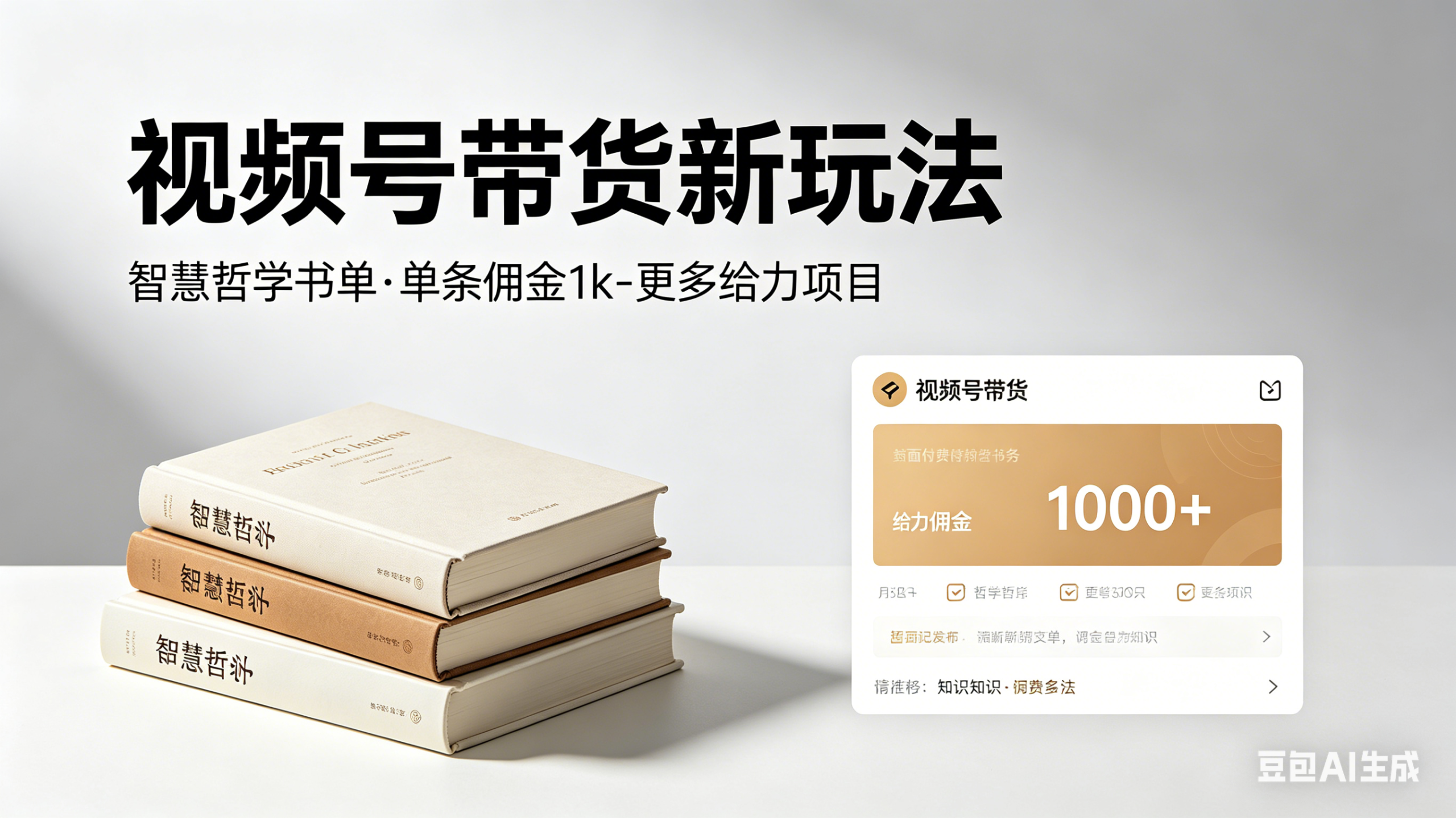 视频号带货新玩法，智慧哲学书单，单条佣金 1k-枫创社